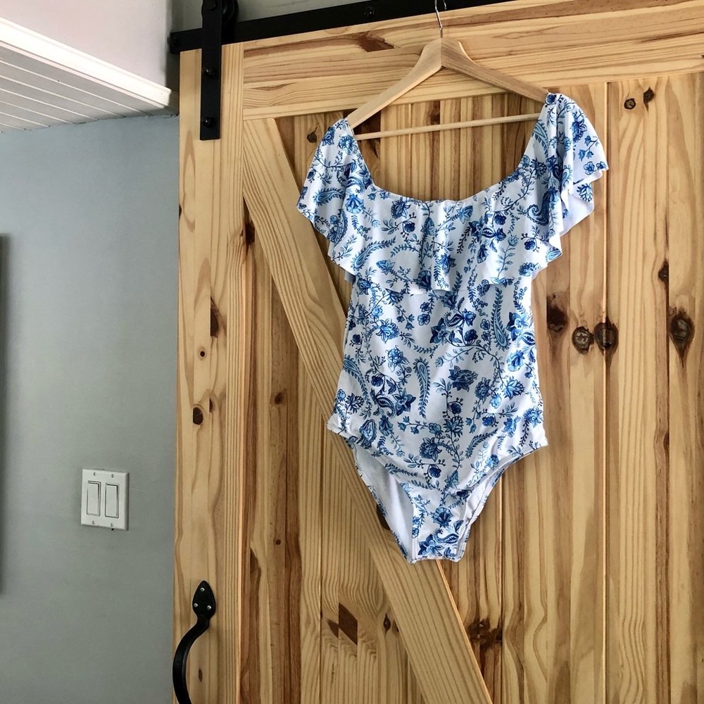 Blue Paisley One Piece Bathing Suit-Medium